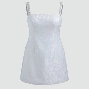 NWOT CIDER Womens Jacquard Floral Pearl Straps Mini Dress in Light Blue Size XS